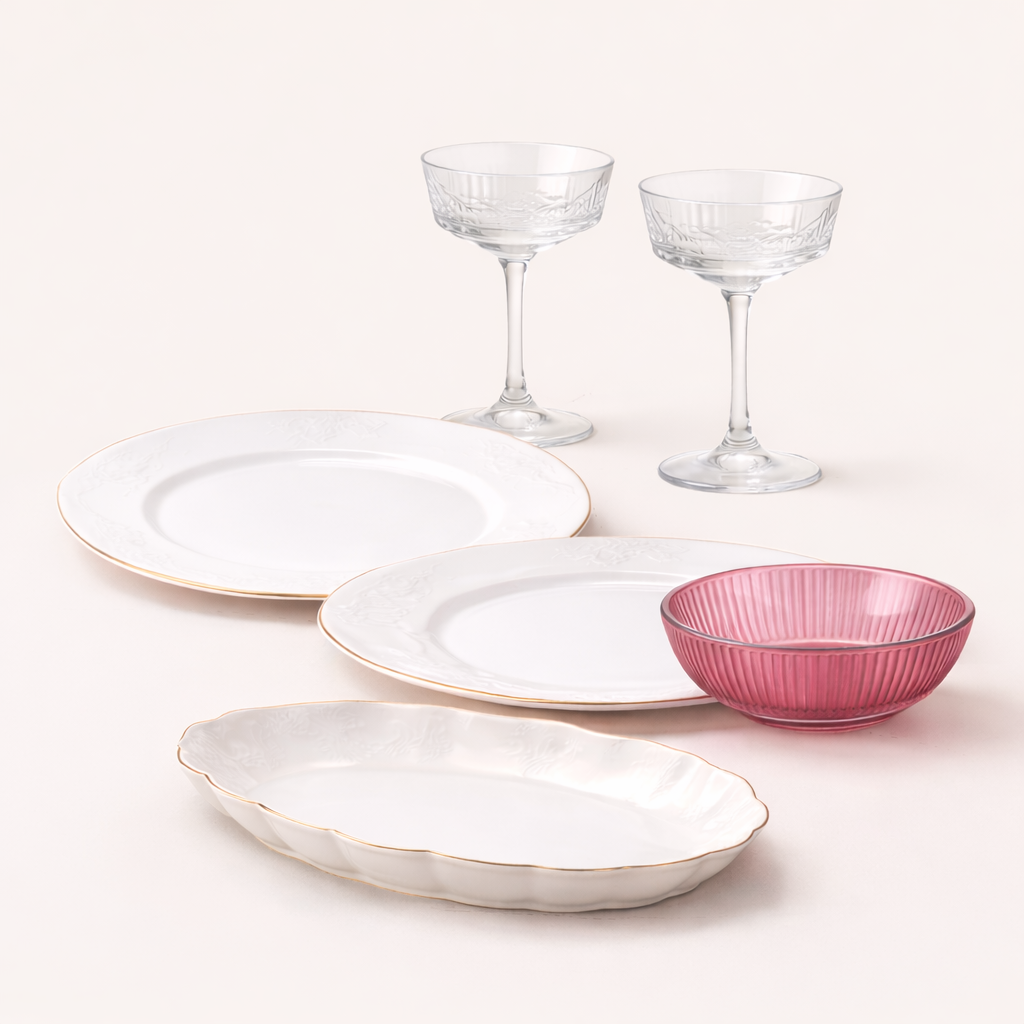 Набор для сервировки стола из посуды и декора "Романтический ужин" №2 (2 персоны)